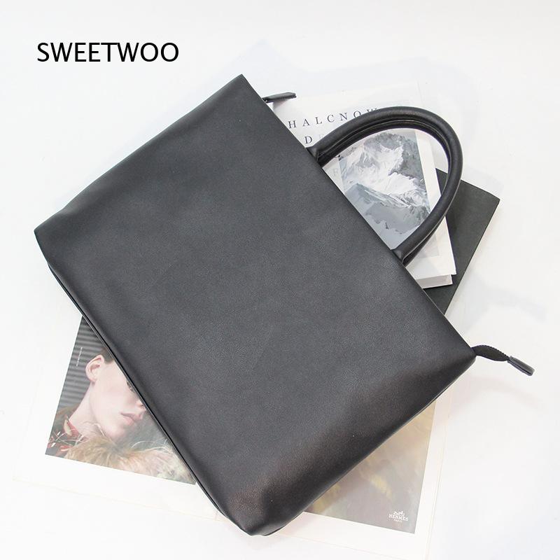 Briefcase Leather Slim - Slanke laptoptas voor heren, zwart, van