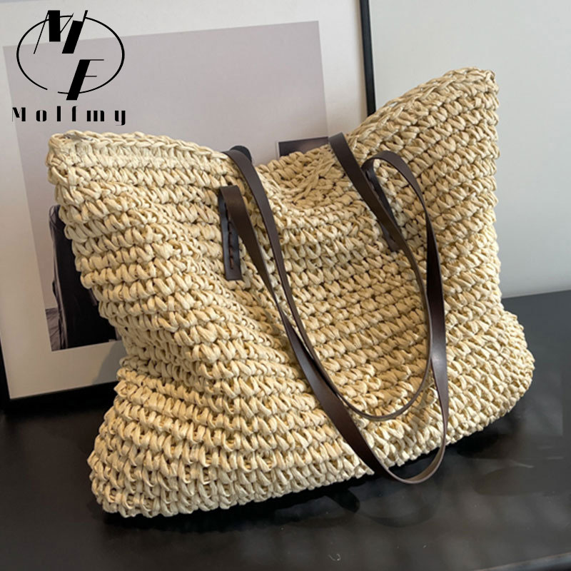 Luxury Bags Shopping - Strooien geweven draagtassen, casual, grote luxe