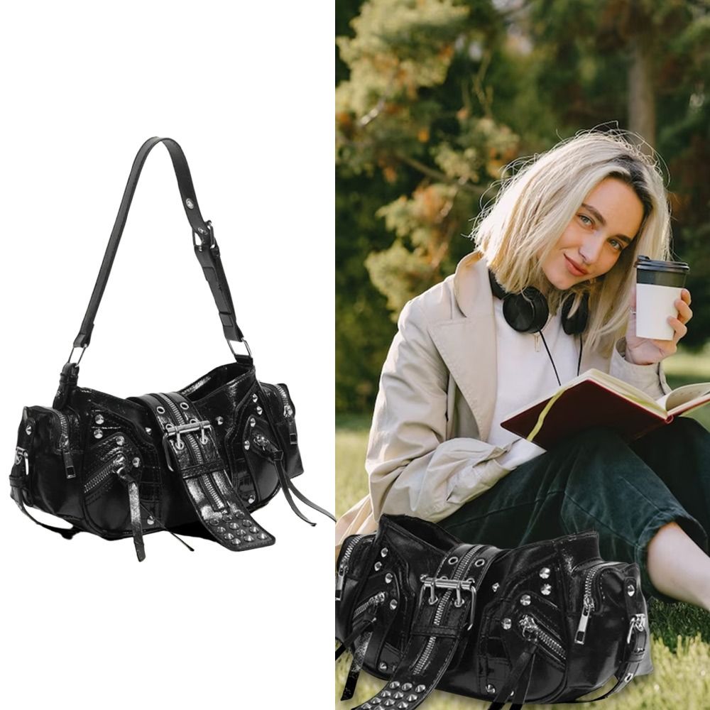 Luxe rivet schoudertas effen k - Luxury Y2K Bags recensie en prijs